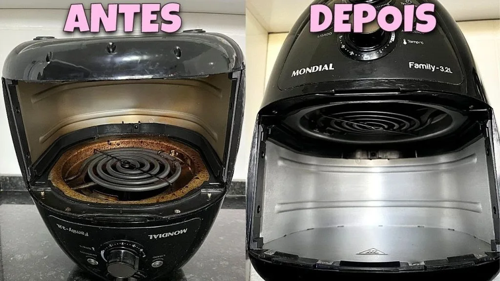 Antes e depois de limpeza da air fryer