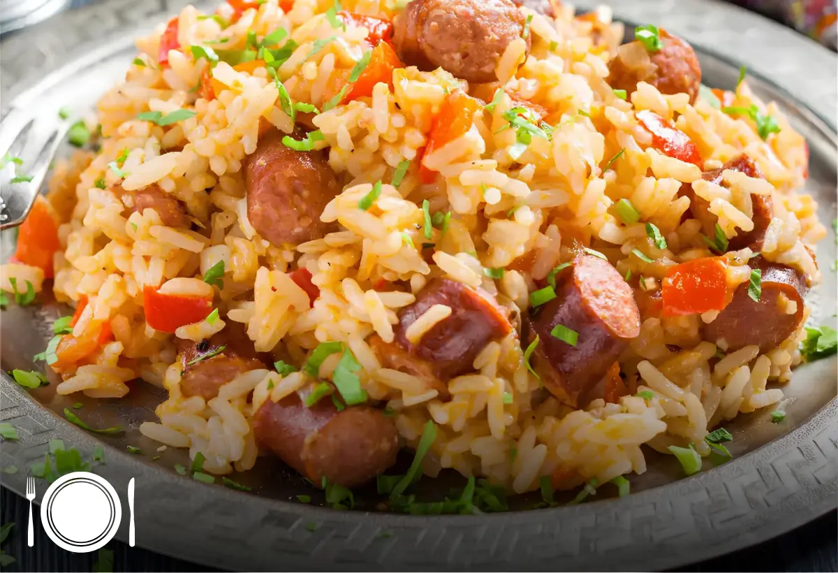 Arroz com Salsichas Frescas e Legumes