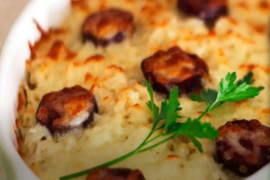 Receita de Arroz de Pato Gratinado com Queijo