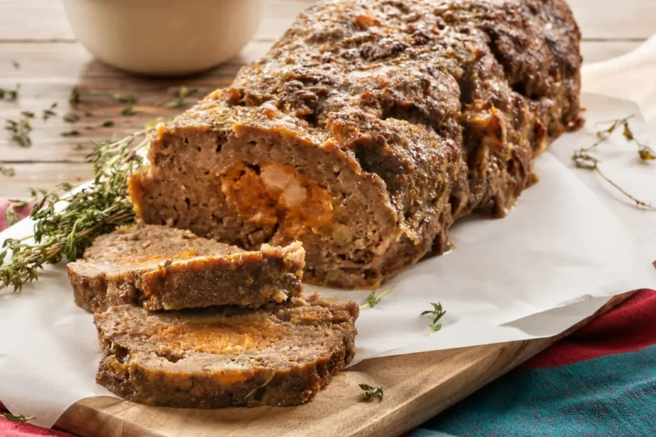 rolo de carne com farinheira sobre uma tabua de carne