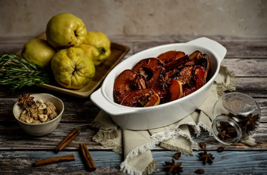 Marmelos assados com calda de vinho do Porto